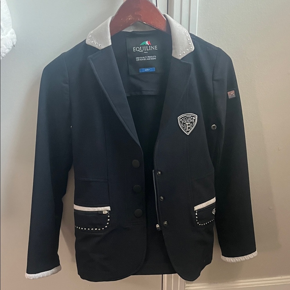 Equiline Black Show Jacket with Grey and White Trim